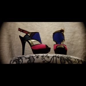 NEVER WORN ..Super cute suede multi-colored heels!